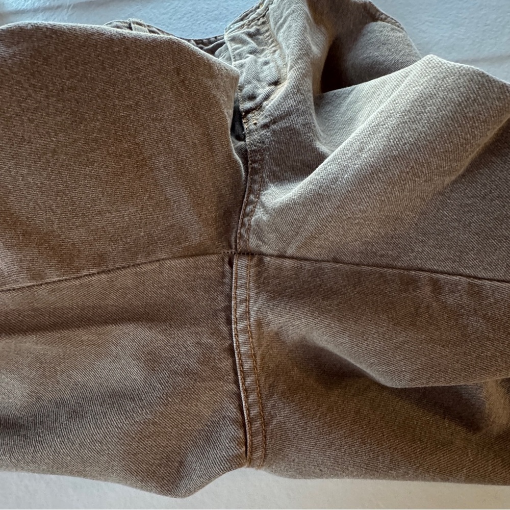 Newport News Taupe Brown Ruched Tapered Leg Denim Jeans (10) - Picture 12 of 16